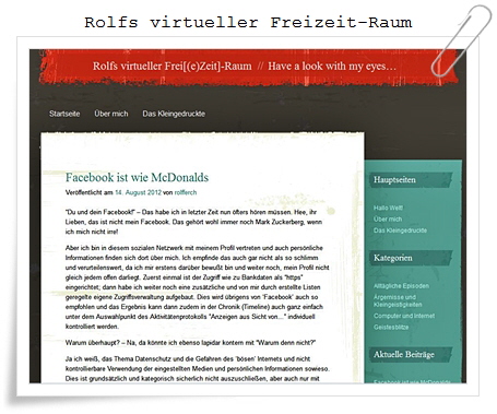 Rolfs BLOG - Virtueller Freizeitraum Rolfs BLOG - Virtueller Freizeitraum